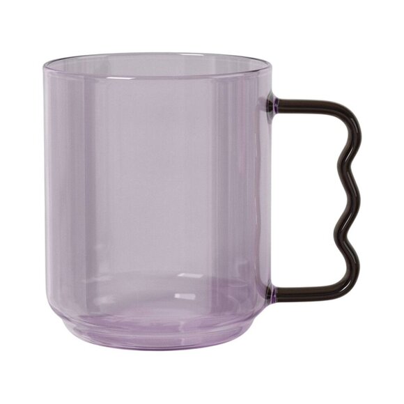 NEW SET OF 4  Retro Pink Glass Mug with Berry Handle - 15.22oz - Dishwasher-Safe - Picture 1 of 1